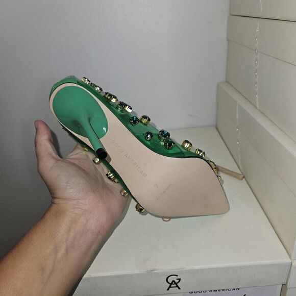 NEW Good American Jeweled Emma summer Green Heels in size 4 - Picture 9 of 9